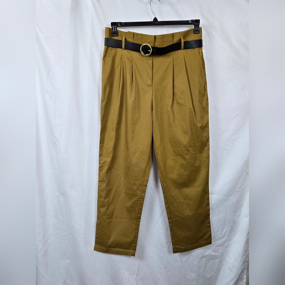 Ophelia Roe Women's Mustard Yellow Mid-Rise Tapered Ankle Belted Trousers 16 New